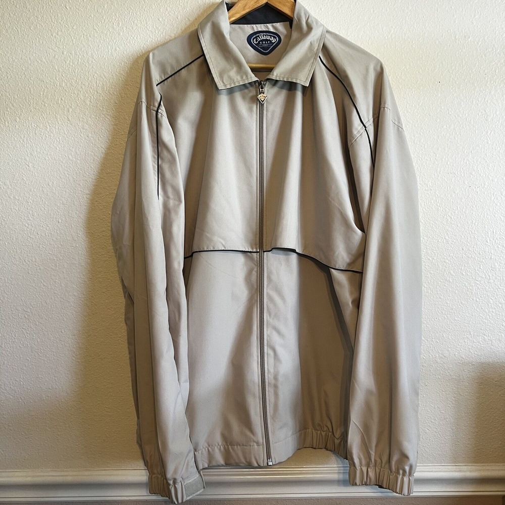 Callaway Golf Jacket Series Men's Size 2XL XXL Full Zip Tank Khaki Lightweight